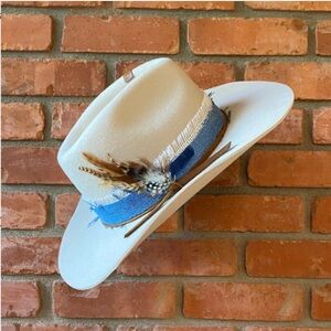 custom felt cowboy hat with leather & denim details